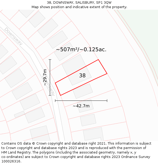 38, DOWNSWAY, SALISBURY, SP1 3QW: Plot and title map