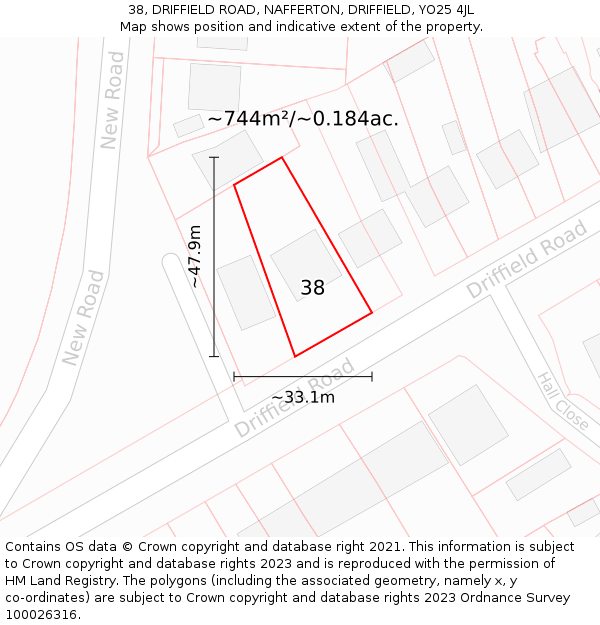 38, DRIFFIELD ROAD, NAFFERTON, DRIFFIELD, YO25 4JL: Plot and title map