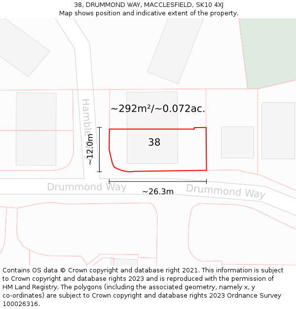 38, DRUMMOND WAY, MACCLESFIELD, SK10 4XJ: Plot and title map