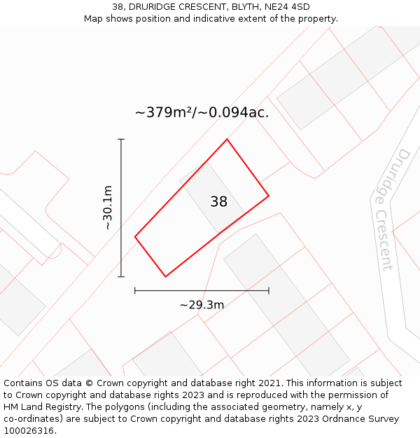 38, DRURIDGE CRESCENT, BLYTH, NE24 4SD: Plot and title map
