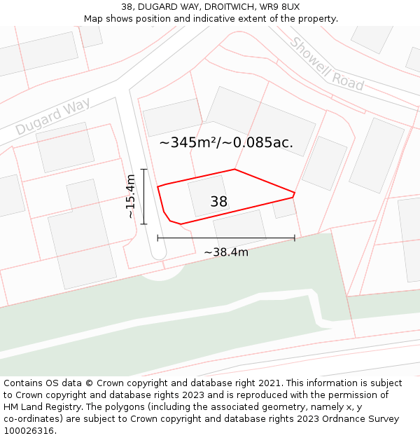 38, DUGARD WAY, DROITWICH, WR9 8UX: Plot and title map