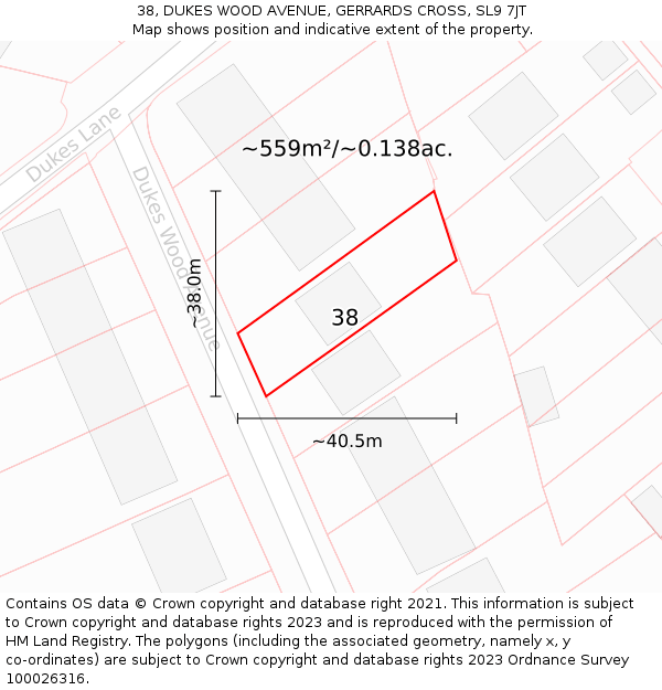 38, DUKES WOOD AVENUE, GERRARDS CROSS, SL9 7JT: Plot and title map