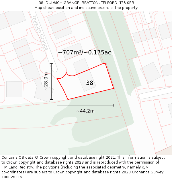 38, DULWICH GRANGE, BRATTON, TELFORD, TF5 0EB: Plot and title map