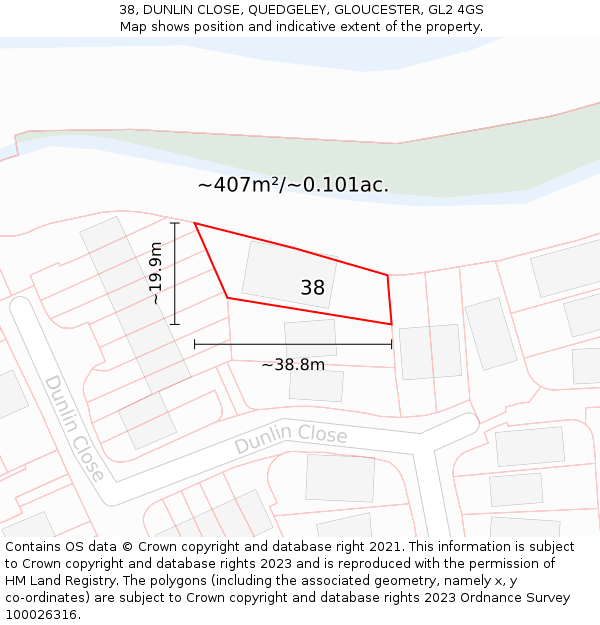 38, DUNLIN CLOSE, QUEDGELEY, GLOUCESTER, GL2 4GS: Plot and title map