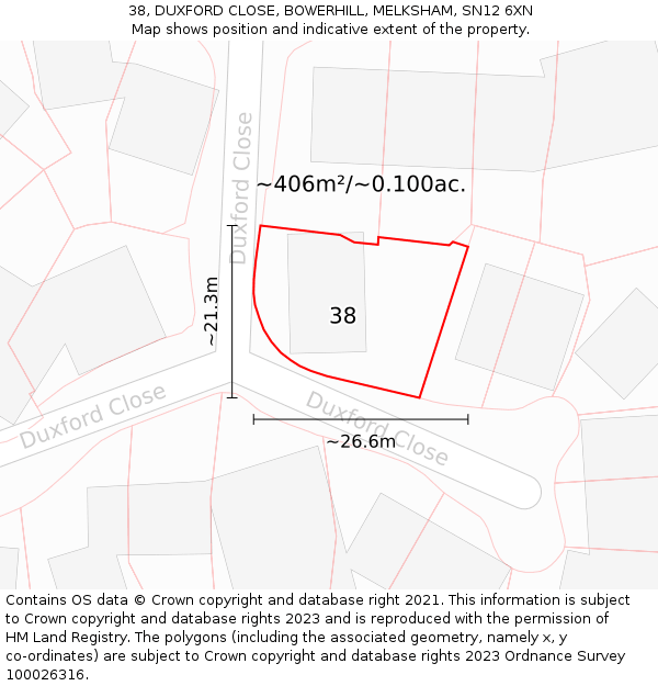 38, DUXFORD CLOSE, BOWERHILL, MELKSHAM, SN12 6XN: Plot and title map