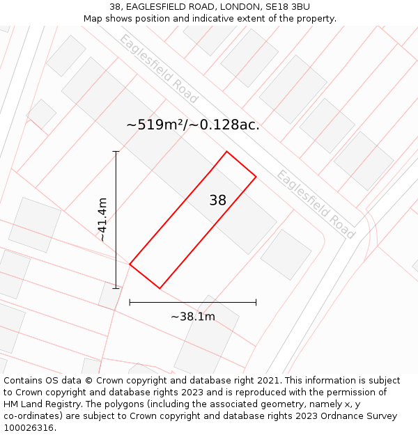 38, EAGLESFIELD ROAD, LONDON, SE18 3BU: Plot and title map