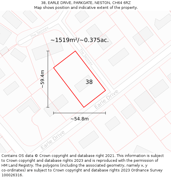 38, EARLE DRIVE, PARKGATE, NESTON, CH64 6RZ: Plot and title map