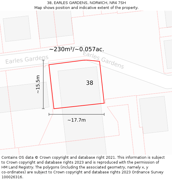 38, EARLES GARDENS, NORWICH, NR4 7SH: Plot and title map