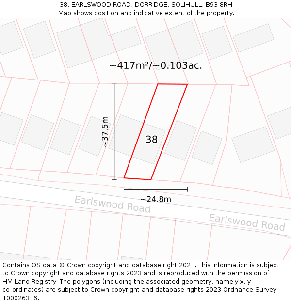 38, EARLSWOOD ROAD, DORRIDGE, SOLIHULL, B93 8RH: Plot and title map