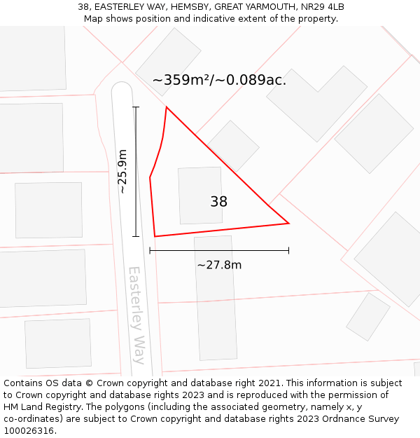 38, EASTERLEY WAY, HEMSBY, GREAT YARMOUTH, NR29 4LB: Plot and title map