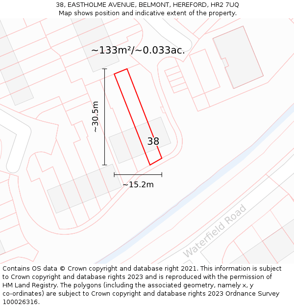 38, EASTHOLME AVENUE, BELMONT, HEREFORD, HR2 7UQ: Plot and title map