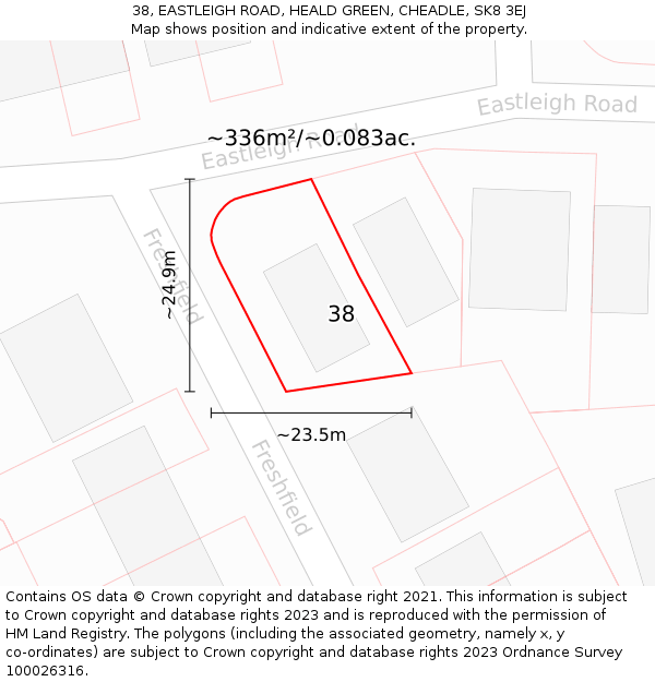 38, EASTLEIGH ROAD, HEALD GREEN, CHEADLE, SK8 3EJ: Plot and title map