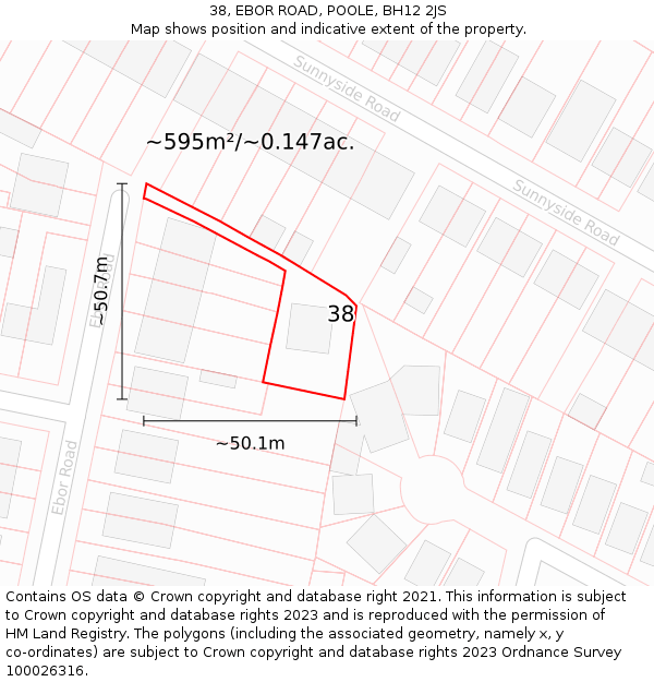 38, EBOR ROAD, POOLE, BH12 2JS: Plot and title map