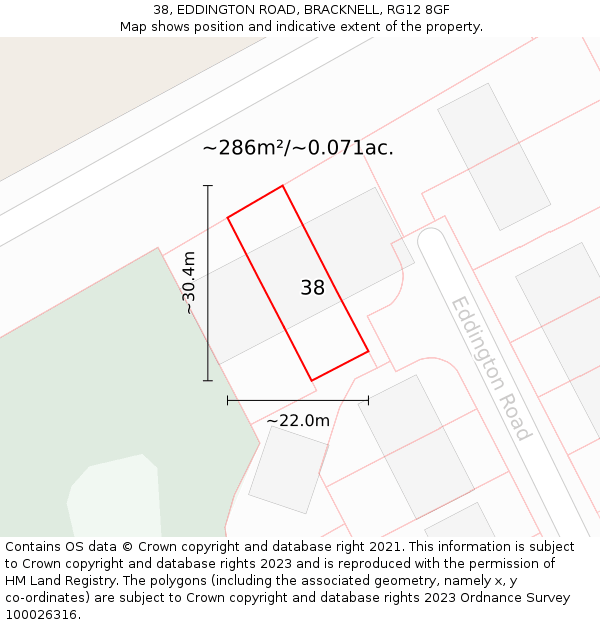 38, EDDINGTON ROAD, BRACKNELL, RG12 8GF: Plot and title map
