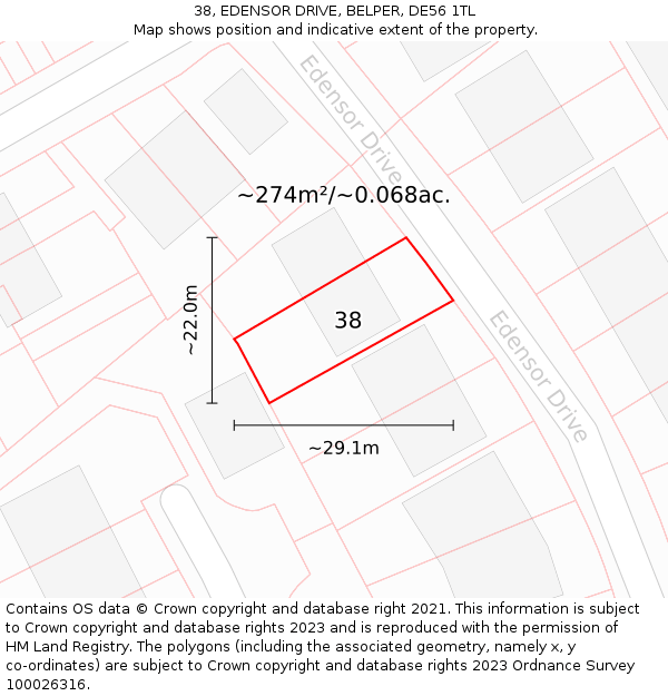 38, EDENSOR DRIVE, BELPER, DE56 1TL: Plot and title map