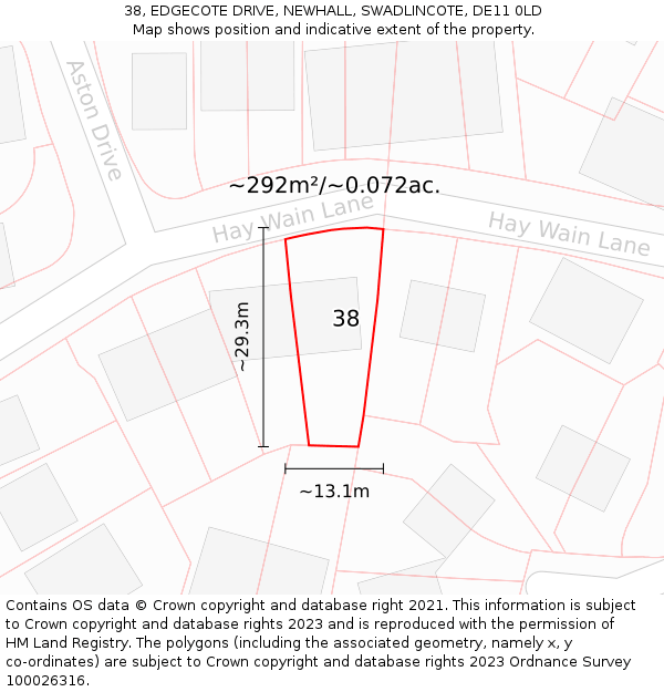 38, EDGECOTE DRIVE, NEWHALL, SWADLINCOTE, DE11 0LD: Plot and title map
