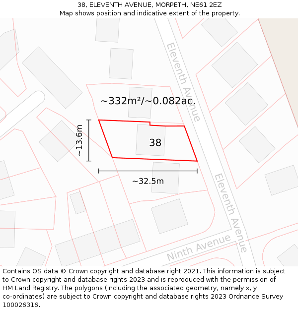 38, ELEVENTH AVENUE, MORPETH, NE61 2EZ: Plot and title map