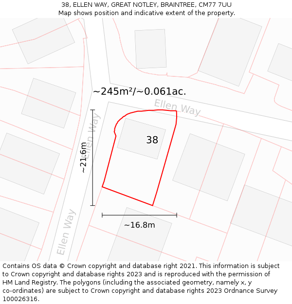 38, ELLEN WAY, GREAT NOTLEY, BRAINTREE, CM77 7UU: Plot and title map
