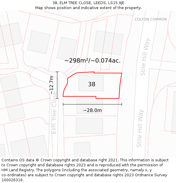 38, ELM TREE CLOSE, LEEDS, LS15 9JE: Plot and title map