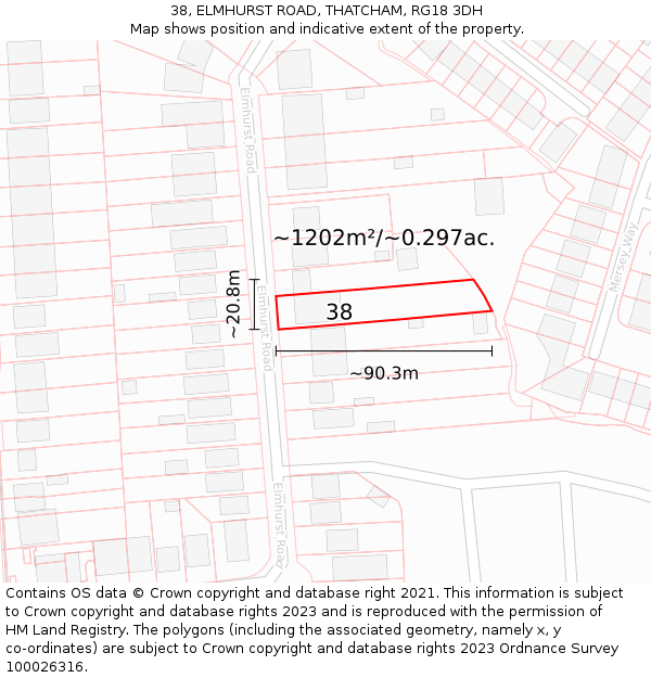 38, ELMHURST ROAD, THATCHAM, RG18 3DH: Plot and title map