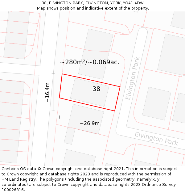 38, ELVINGTON PARK, ELVINGTON, YORK, YO41 4DW: Plot and title map