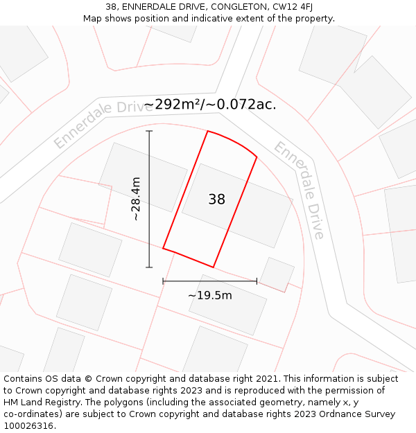 38, ENNERDALE DRIVE, CONGLETON, CW12 4FJ: Plot and title map
