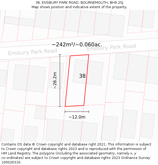 38, ENSBURY PARK ROAD, BOURNEMOUTH, BH9 2SJ: Plot and title map