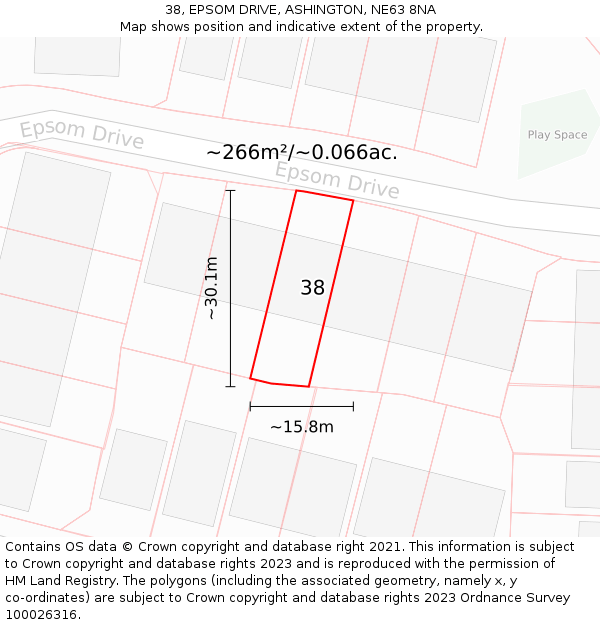 38, EPSOM DRIVE, ASHINGTON, NE63 8NA: Plot and title map