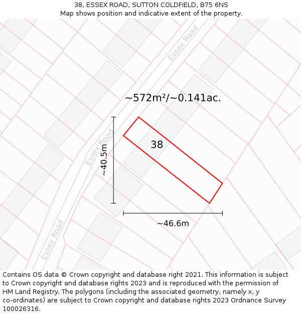 38, ESSEX ROAD, SUTTON COLDFIELD, B75 6NS: Plot and title map