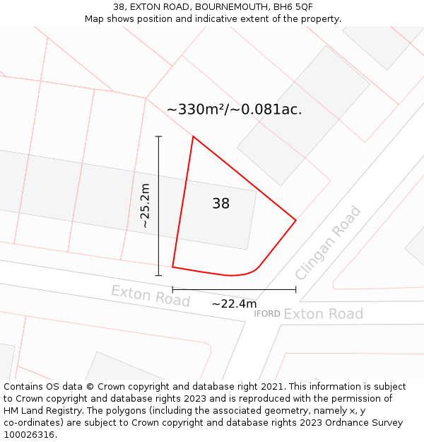 38, EXTON ROAD, BOURNEMOUTH, BH6 5QF: Plot and title map