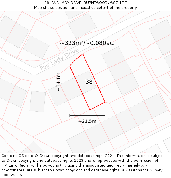 38, FAIR LADY DRIVE, BURNTWOOD, WS7 1ZZ: Plot and title map