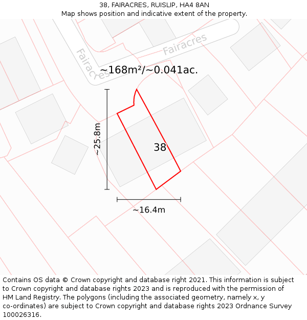 38, FAIRACRES, RUISLIP, HA4 8AN: Plot and title map