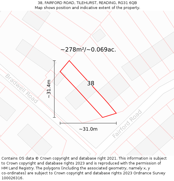 38, FAIRFORD ROAD, TILEHURST, READING, RG31 6QB: Plot and title map