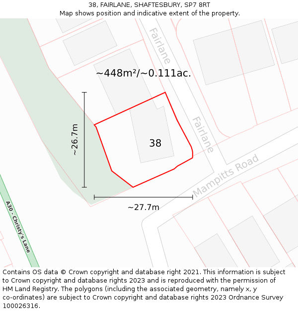 38, FAIRLANE, SHAFTESBURY, SP7 8RT: Plot and title map