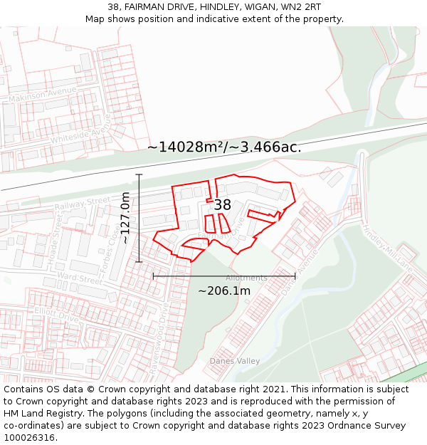 38, FAIRMAN DRIVE, HINDLEY, WIGAN, WN2 2RT: Plot and title map