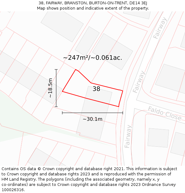 38, FAIRWAY, BRANSTON, BURTON-ON-TRENT, DE14 3EJ: Plot and title map
