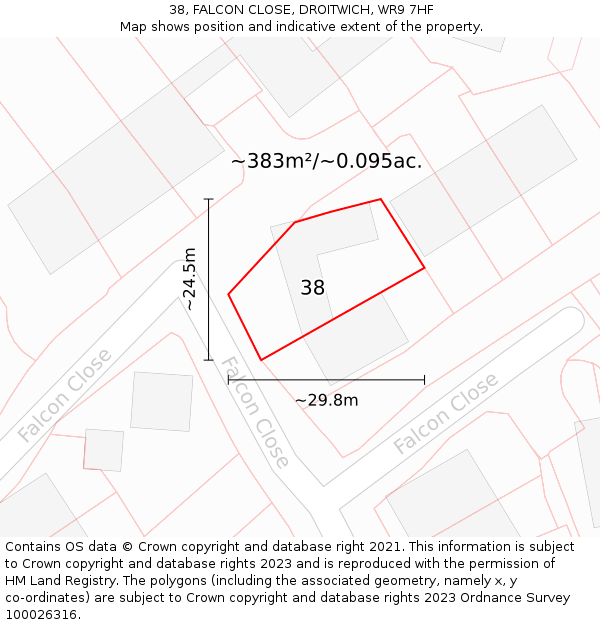 38, FALCON CLOSE, DROITWICH, WR9 7HF: Plot and title map