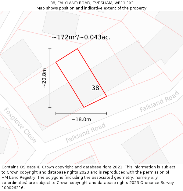 38, FALKLAND ROAD, EVESHAM, WR11 1XF: Plot and title map