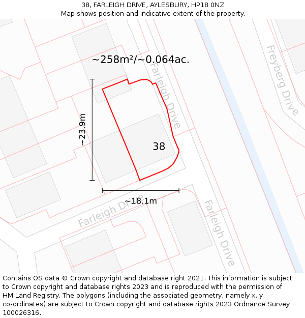 38, FARLEIGH DRIVE, AYLESBURY, HP18 0NZ: Plot and title map