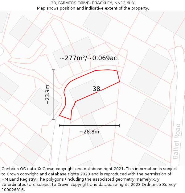 38, FARMERS DRIVE, BRACKLEY, NN13 6HY: Plot and title map