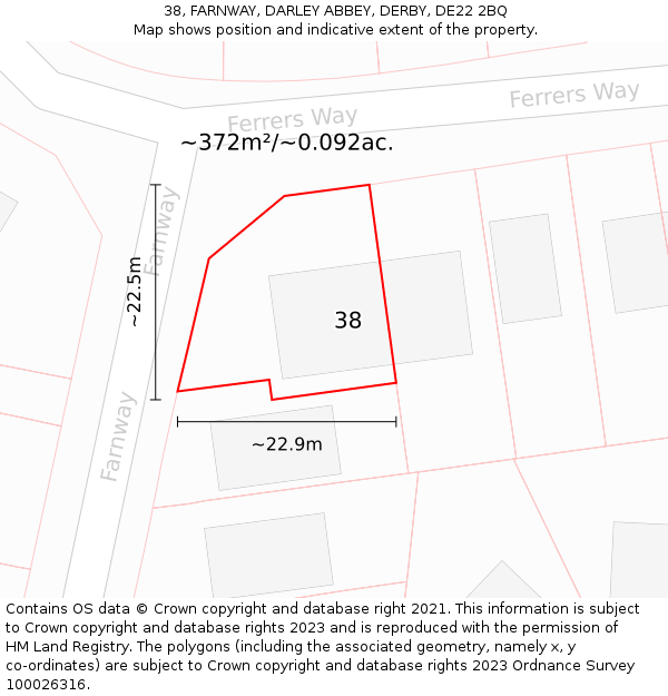 38, FARNWAY, DARLEY ABBEY, DERBY, DE22 2BQ: Plot and title map