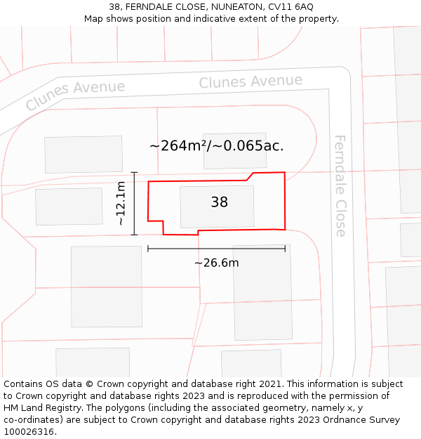 38, FERNDALE CLOSE, NUNEATON, CV11 6AQ: Plot and title map