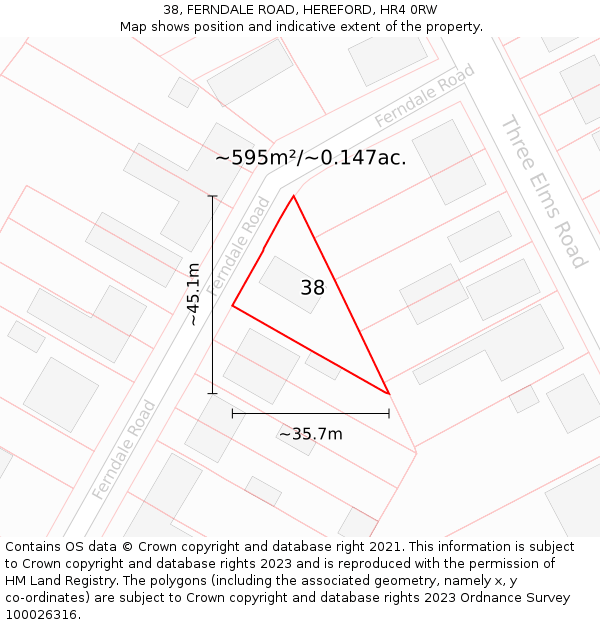 38, FERNDALE ROAD, HEREFORD, HR4 0RW: Plot and title map