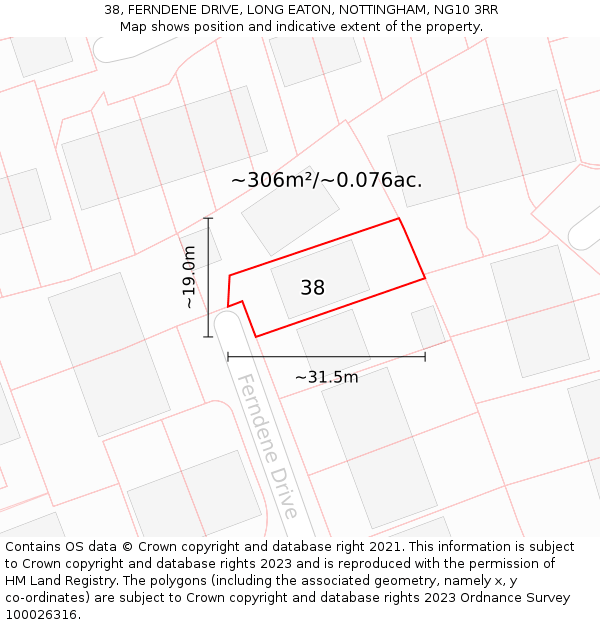 38, FERNDENE DRIVE, LONG EATON, NOTTINGHAM, NG10 3RR: Plot and title map