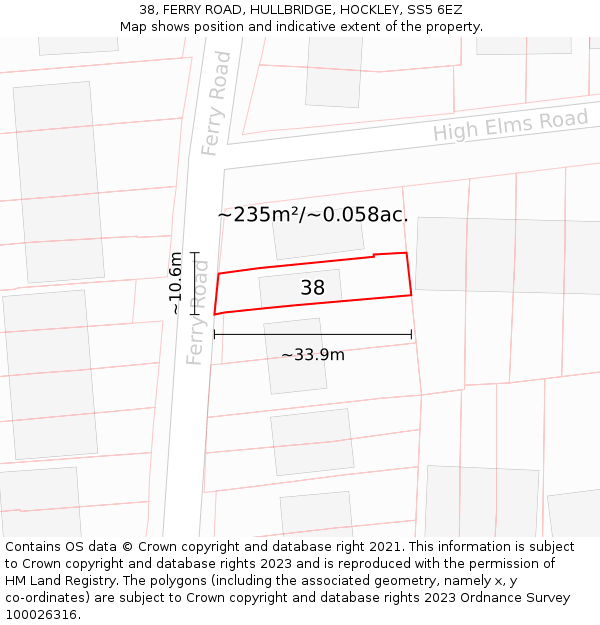 38, FERRY ROAD, HULLBRIDGE, HOCKLEY, SS5 6EZ: Plot and title map