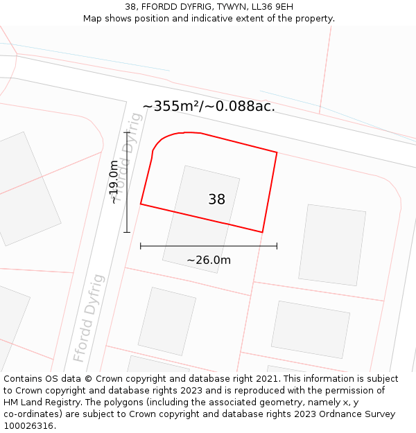 38, FFORDD DYFRIG, TYWYN, LL36 9EH: Plot and title map