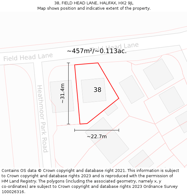 38, FIELD HEAD LANE, HALIFAX, HX2 9JL: Plot and title map