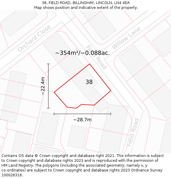 38, FIELD ROAD, BILLINGHAY, LINCOLN, LN4 4EA: Plot and title map