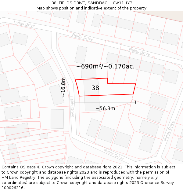 38, FIELDS DRIVE, SANDBACH, CW11 1YB: Plot and title map