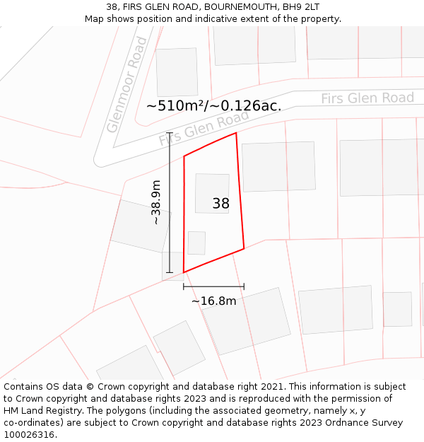 38, FIRS GLEN ROAD, BOURNEMOUTH, BH9 2LT: Plot and title map
